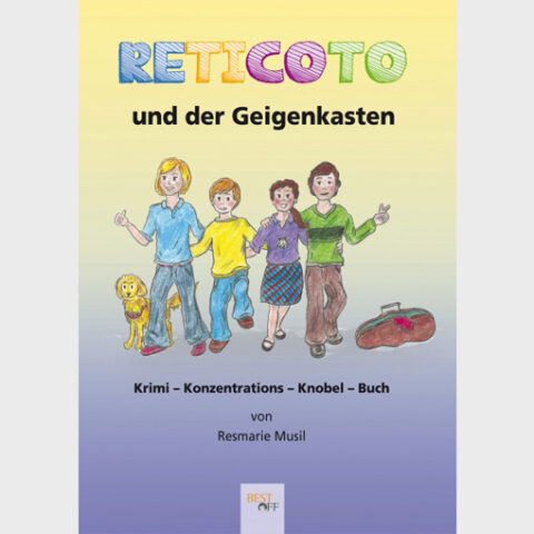 Reticoto und der Geigenkasten von Resmarie Musli ist ein Krimi-Konzentrations-Knobel-Buch, dass Kindern zwischen 8 und 13 Jahren auf spielerische Weise helfen soll, sich besser zu konzentrieren und aufmerksamer zu sein.